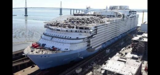 Utopia of the Seas Cruise Ship Floats for First time
